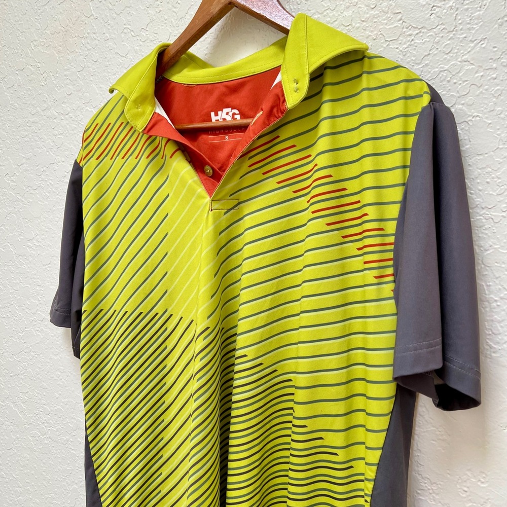 H5G High 5 Golf‎ Men's Polo Shirt Size S Lime Green Gray Striped Short Sleeve
